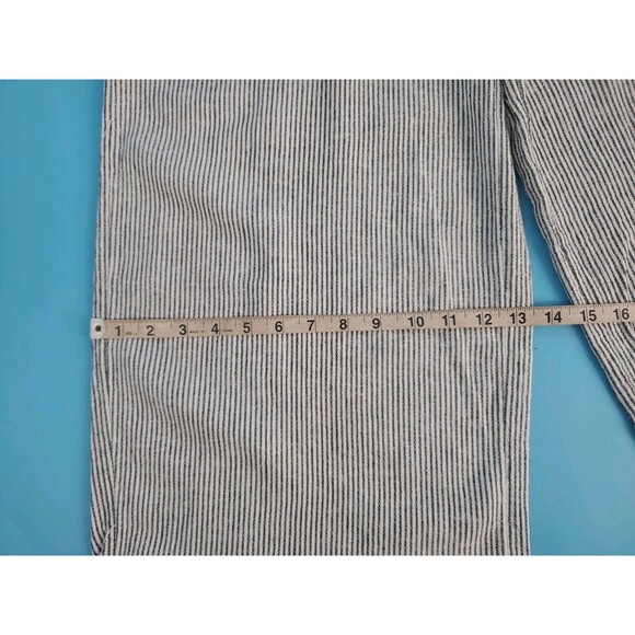 Womens Lg Wide Leg Pants Linen Blend Stiped Lightweight Drawsting Beach - Picture 12 of 14